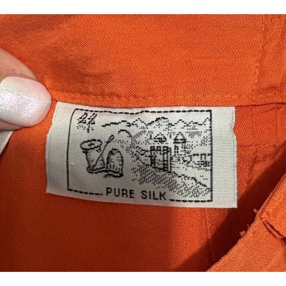 Vintage 100% Silk Orange High Waisted Pleated Trouser Pants‎ Classic Colorful